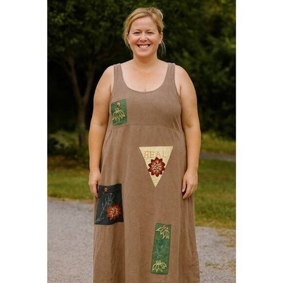Isabel LA Dresses & Skirts - Vintage Art To Wear Isabel LA Maxi Dress Lagenlook Hand Painted Patch Sz-XL